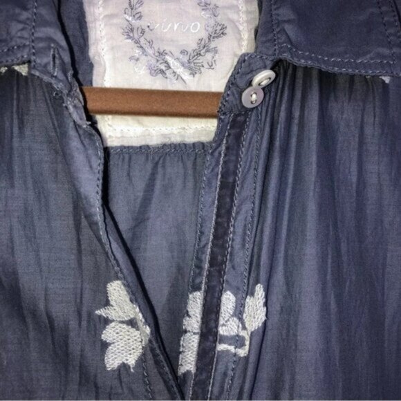 Curvo Blouse Shirt Top XS Blue Embroidered Long Sleeve Collar Breathable - Picture 6 of 12